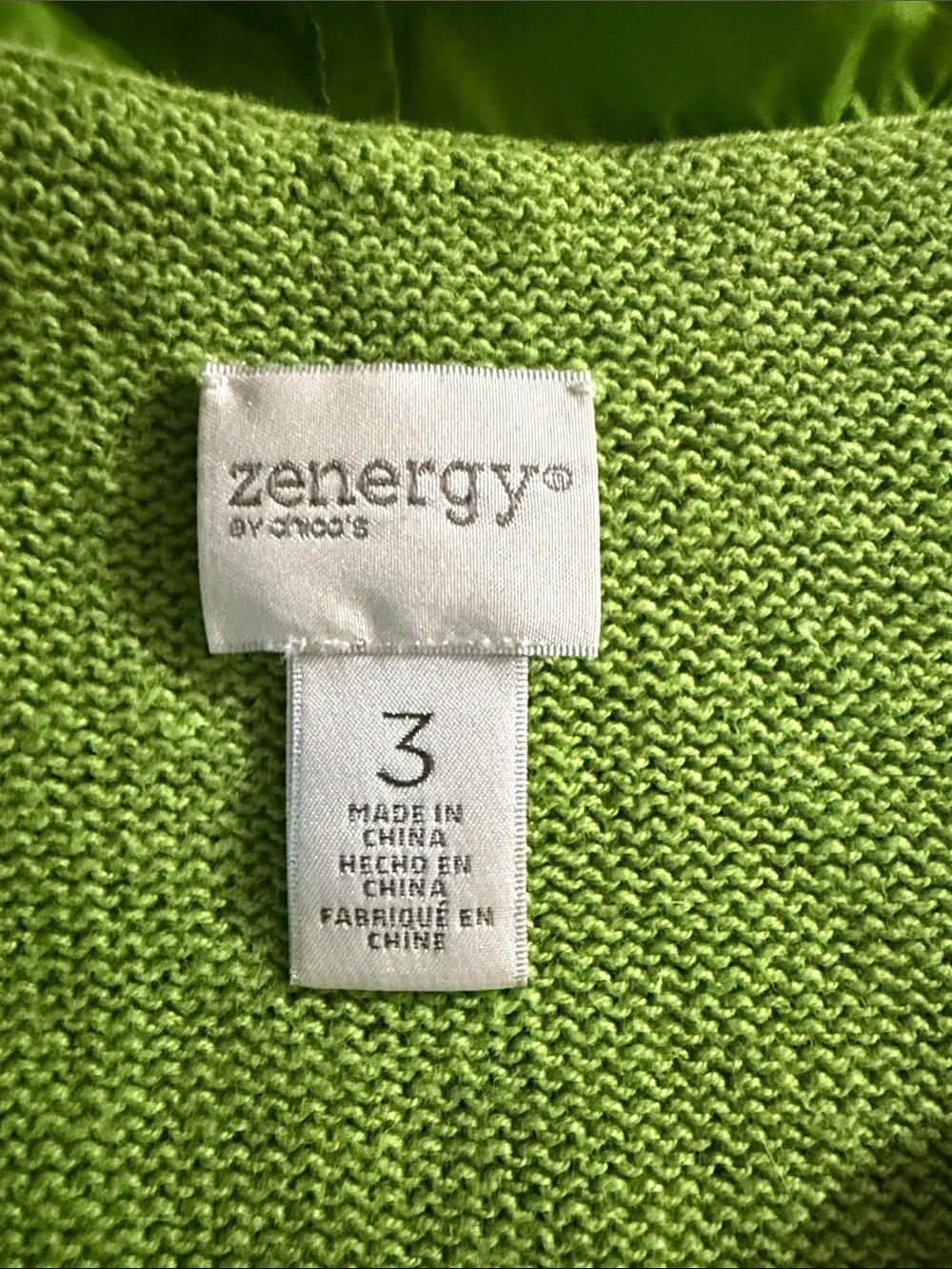 Chico's Zenergy Green Crochet Knit Hooded Zip Sweater Jacket Sz 3 (XL)